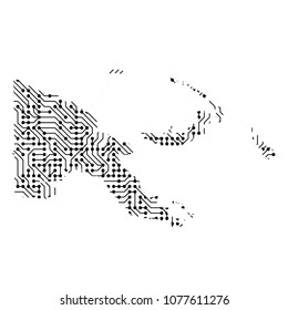 Abstract schematic map of Papua New Guinea from the black printed board, chip and radio component of vector illustration