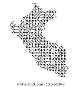 Abstract schematic map of Perum the black printed board, chip and radio component of vector illustration