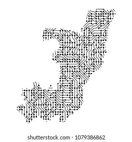 Abstract schematic map of Republic of Congo from the black printed board, chip and radio component of vector illustration.