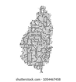 Abstract schematic map of Saint Lucia from the black printed board, chip and radio component of vector illustration
