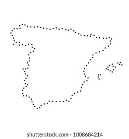 Abstract schematic map of Spain from the black dots along the perimeter of vector illustration