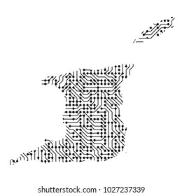 Abstract schematic map of Trinidad and Tobago from the black printed board, chip and radio component of vector illustration