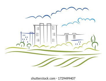 Abstrakte schematische urbane Landschaft als Pinseldarstellung