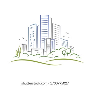 Abstrakte schematische urbane Landschaft im Stil der Pinseldarstellung