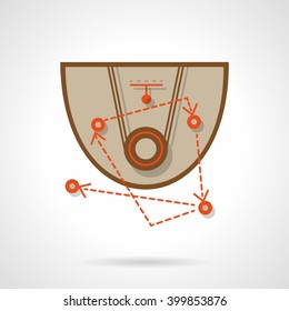 Abstract scheme of basketball game strategy. Sport training. Field with positions. Flat color style vector icon. Web design element for site, mobile and business.