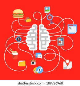 Abstract scheme with brain and different icons