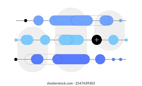 esquema Abstractas. Burbujas y filas. Elemento infográfico. Gráficos planos. Archivo de Vector.