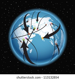 Abstract scheme of social media network connections and transfers