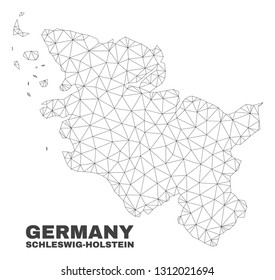 Abstract Schleswig-Holstein Land map isolated on a white background. Triangular mesh model in black color of Schleswig-Holstein Land map.
