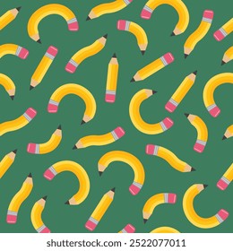 Abstract school background with cartoon pencils. Seamless pattern. Vector illustration