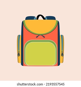 Abstract school briefcase in flat line style. Modern retro minimalist illustration on isolated background for sticker patch print icon. Backpack, bag for schoolchildren, students, travelers, tourists.