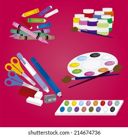abstract school objects on a pink background