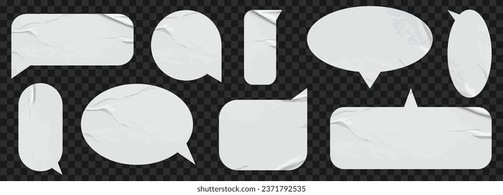Abstract school sticker for collage or note. Speech bubbles with realistic texture. Png emotional message. Vector illustration. White wet paper elements for collage. Vector contemporary illustration.
