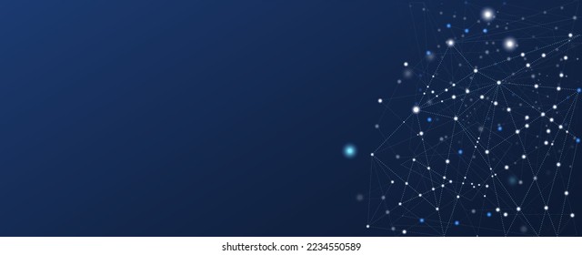 abstract sci fi background with glowing dots connected by lines, cyberpunk plexus particles, copy space, vector illustration