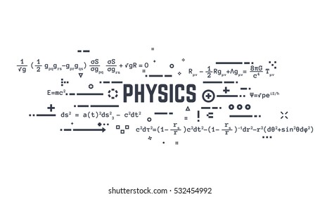 Abstract science background banner. Theoretical physics equations of general relativity and other science formulas. Lines and dots.