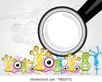 abstract science background with colorful aliens, microscope