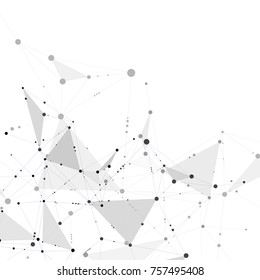 Abstract science background with connected dots and lines, molecular artificial neural network concept vector illustration.