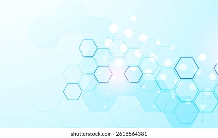 Abstract science background with hexagons. Blue gradient. Vector.