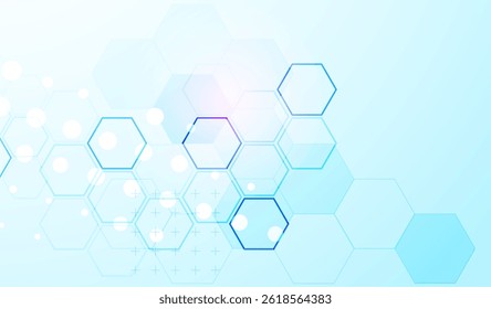 Abstract science background with hexagons. Blue gradient. Vector.