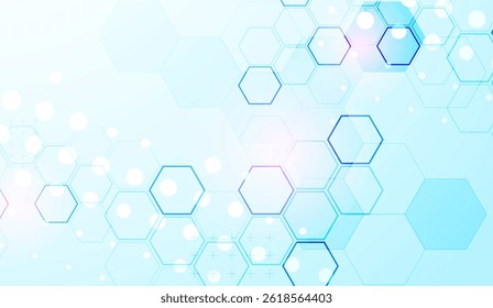 Abstract science background with hexagons. Blue gradient. Vector.