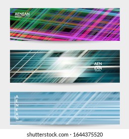 Abstrakter Wissenschaftsbanner mit leuchtenden Strahlen Lichteffekt. Vorlagentechnik für die Internetgeschwindigkeits-Kommunikationstechnologie. Futuristische Struktur der Trails unscharf Energie Bewegung.