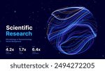 Abstract Science Cell Scientific Medical Research Background. Blue 3D Sphere Backdrop Particles Effect. Futuristic Chemistry Physics Microbiology Concept. Tech BG Vector Illustration.