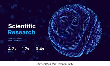 Antecedentes de investigación médica científica de la célula de Ciencia Abstractas. Efecto de partículas de fondo de esfera 3D azul. Concepto de Microbiología de Física Química Futurista. Tecnología BG Ilustración vectorial.