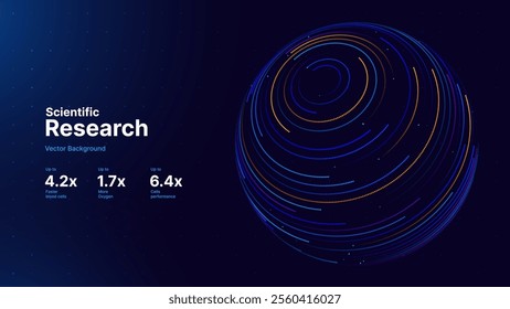 Abstract Science Cell Scientific Medical Research Background. Blue 3D Sphere Backdrop Particles Effect. Futuristic Chemistry Physics Microbiology Concept. Tech BG Vector Illustration.