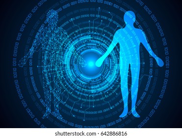 abstract science concept human body digital health care and circle link digital binary future design on hi tech background