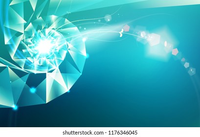 Abstract science design with polygons and triangles. Dna molecule spyral background. Vector illustration.