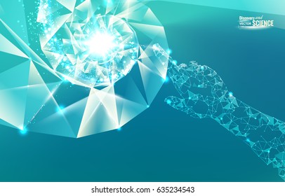 Abstract science design with polygons and triangles. Blue light abstraction of digital art. Vector illustration.
