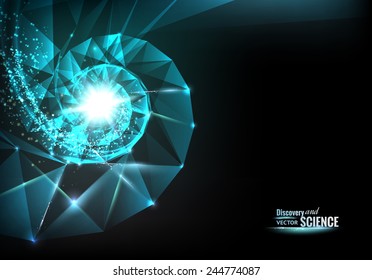 Abstract science design with spiral polygons and triangles. Vector illustration.