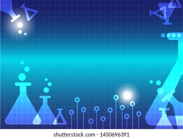Abstract science experiment flask background with blue light