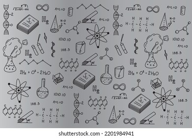 Abstract of Science and laboratory concept with line icons of scientist on grey gradient background, Illustration for banner, web page, print media.