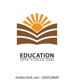 abstraktes Logo für das Wissenschaftslicht-Symbol. offenes Buch Kombination Sonne Licht Vektordesign Logo Symbol.