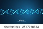 Abstract science or medicine background with DNA stand on it. Close-up double helix in light blue. Biotechnology, biology, and science concepts. Futuristic tech background vector illustration.