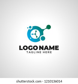 Abstract Science Research Logo- A Vector Icon of an Atom with Electrons and Nucleus, Initial letter O, O letter logo