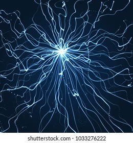 Abstract science or technology background. Array with dynamic particles. Vector illustration.