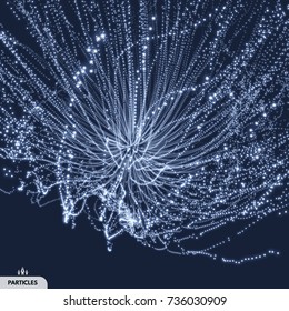 Abstract science or technology background. Array with dynamic particles. Vector illustration.