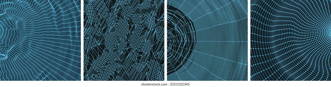 Abstract science or technology background. Concept about network space or worldwide communication technology. Array with dynamic particles. Technology style. 3D grid surface. Vector with particle. 