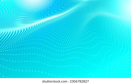 Abstract science technology background with flowing particles dots. The futuristic structure of network connection. Hi-tech and big data visualization. Musical wave. Pattern for presentations. Vector.