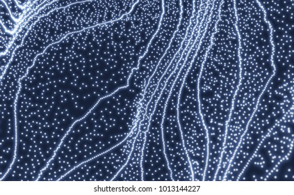Abstract science or technology background. Graphic design. Network illustration with particle. 3D grid surface. 