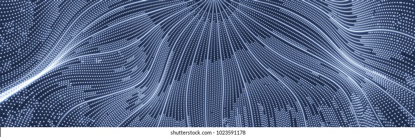 Abstract science or technology background. Graphic design. Network illustration with particle. 3D grid surface. 