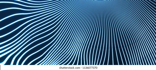 Abstract science or technology background. Graphic design. Network illustration with particle. 3D grid surface. 