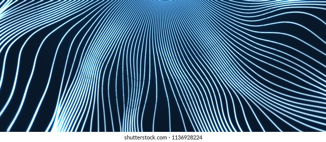 Abstract science or technology background. Graphic design. Network illustration with particle. 3D grid surface. 