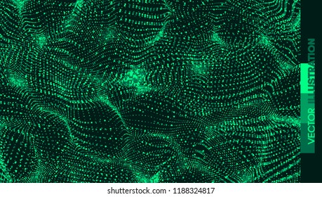 Abstract science or technology background. Graphic design. Network illustration with particle. 3D grid surface. 