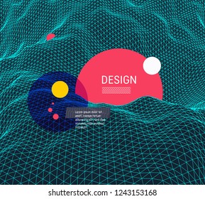 Resumen de antecedentes científicos o tecnológicos. Diseño gráfico. Ilustración de red. Superficie de cuadrícula 3D.