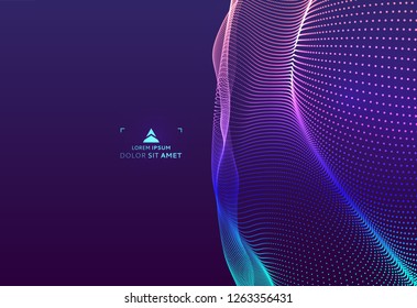 Abstract science or technology background. Graphic design. Network illustration with particle. 3D grid surface. 