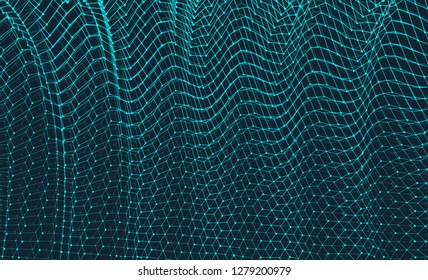 Abstract science or technology background. Graphic design. Network illustration. 3D grid surface.