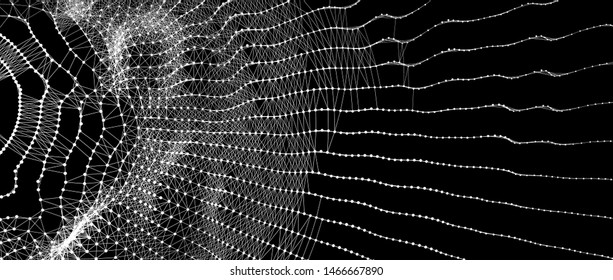 Abstract science or technology background. Graphic design. Network illustration. 3D grid surface.